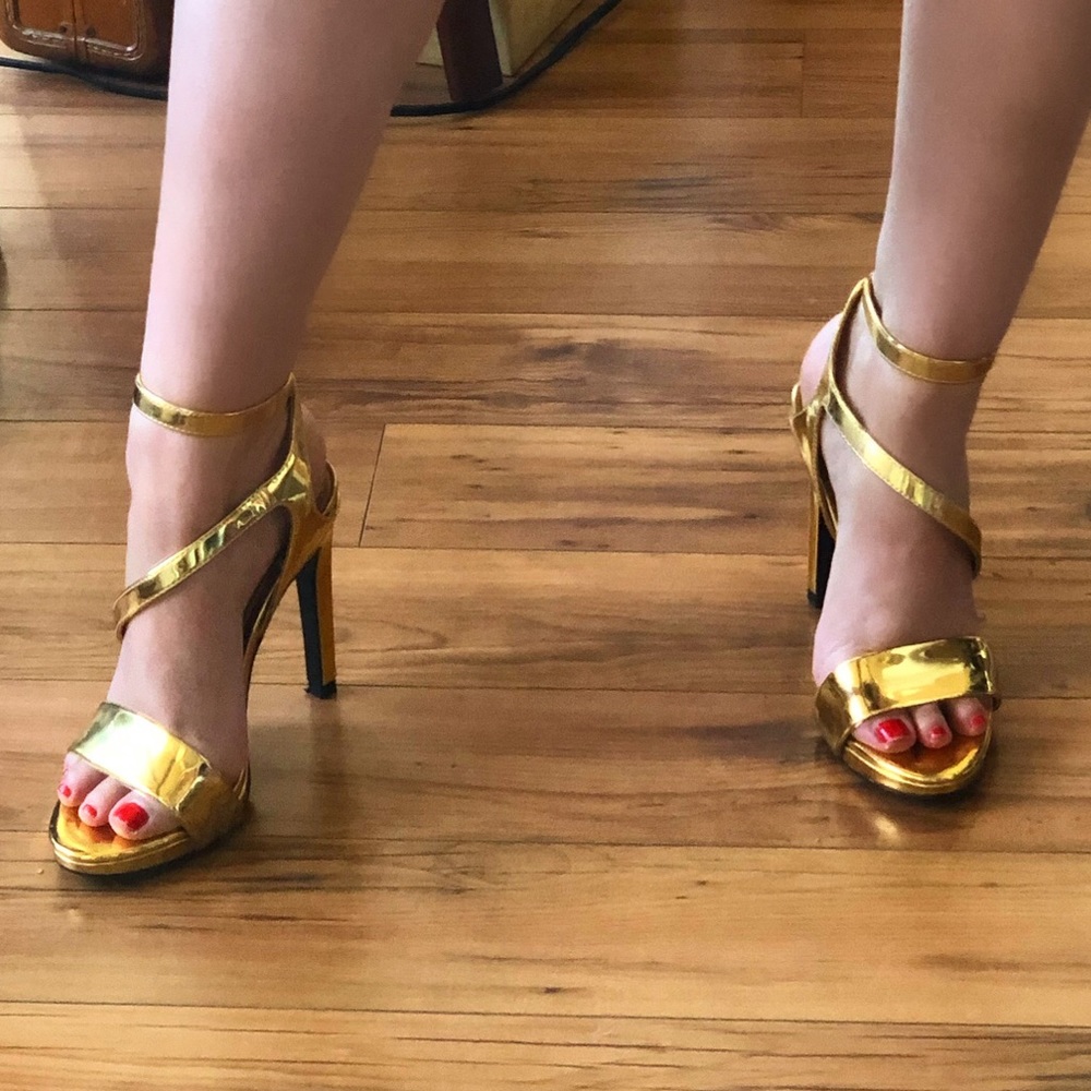 Zara - Gold Metallic - Strappy Sandal Heels